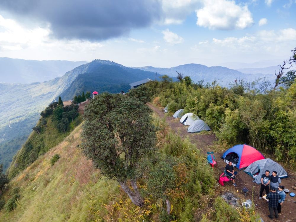 A drone shot shows visitors camping at the Kapamodzü peak in Phek district. (Photo Courtesy: Vevozo Vero)